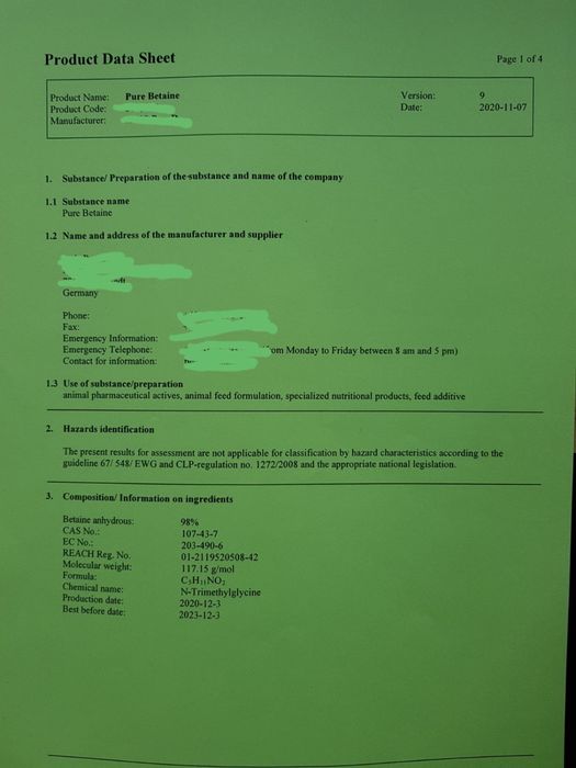 Чист бетаин за протеинови топчета
