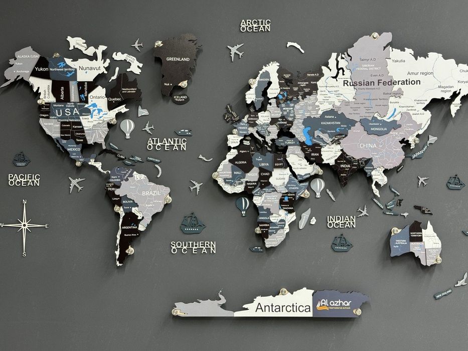 3D dunyo kartasi ofis va uyingiz uchun