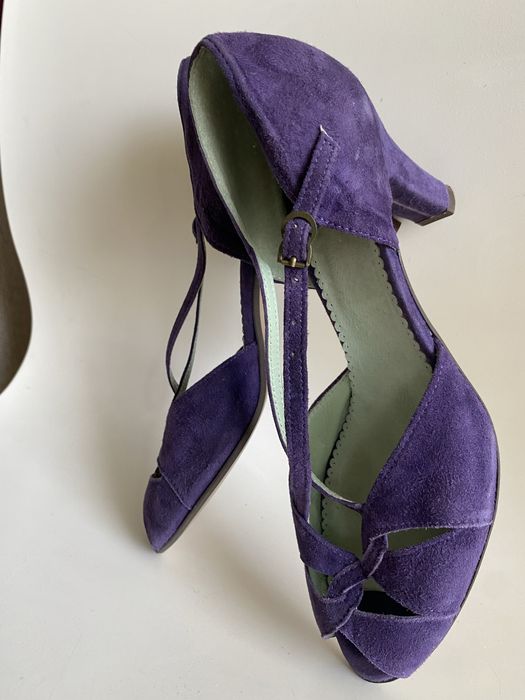 Лилави обувки на висок ток, N 39 от естествен набук