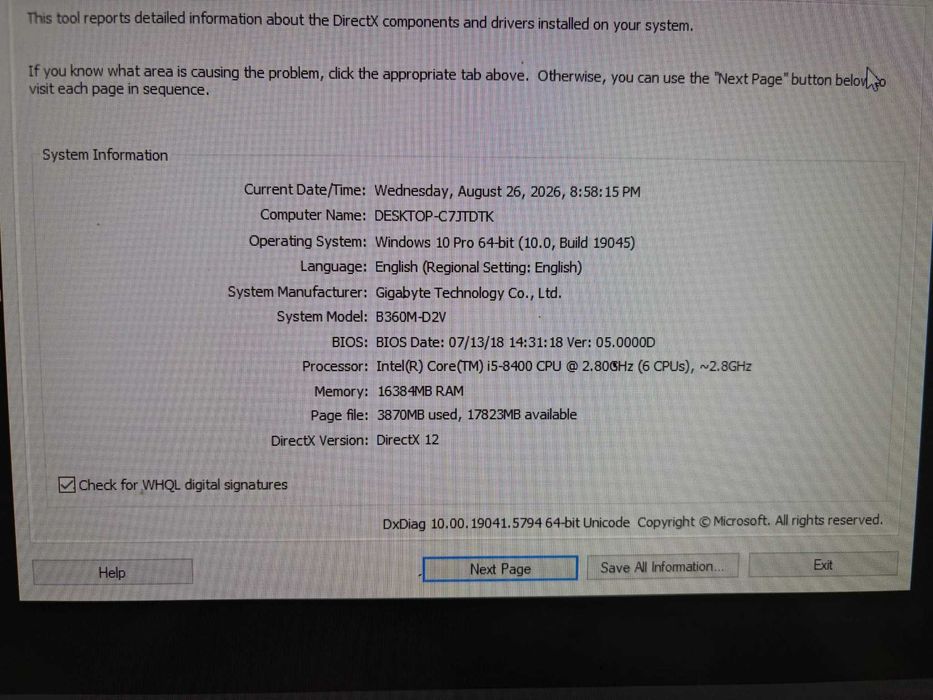 PC – i5-8400 / GTX 1060 3 GB / 16 GB RAM