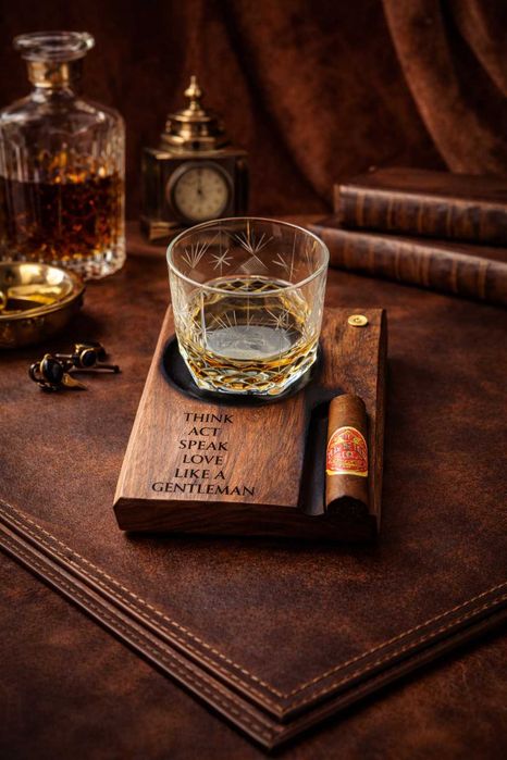 Suport Handmade pentru whisky și trabucuri din lemn de nuc