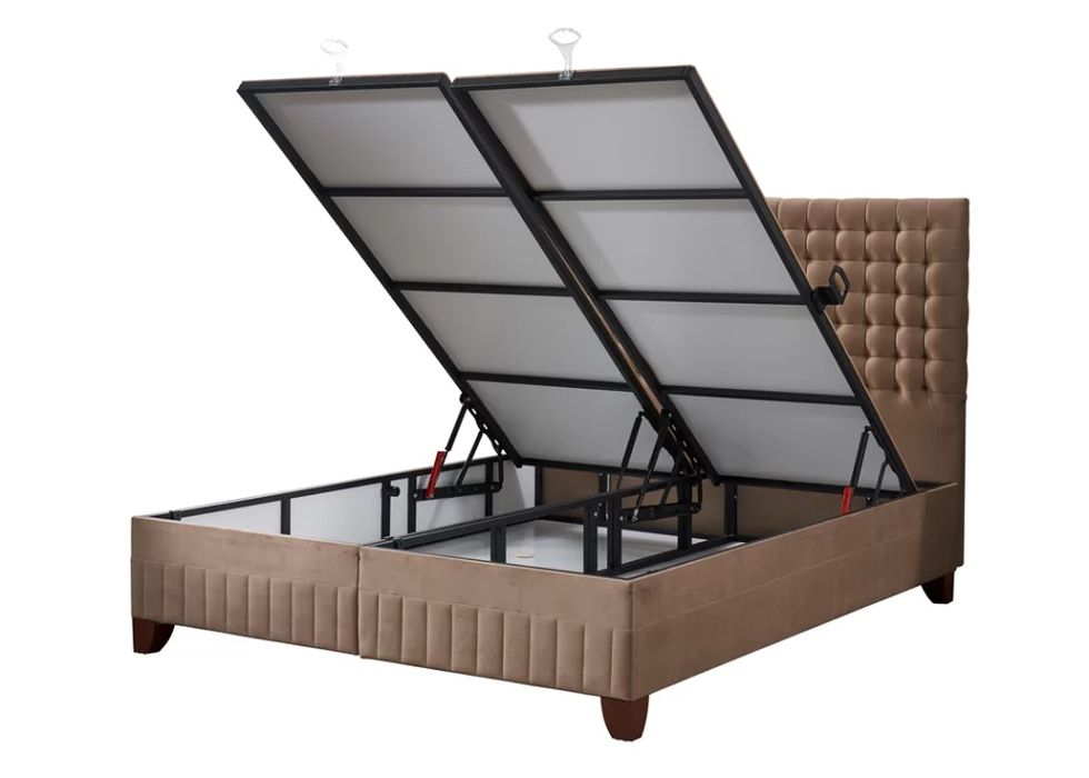 Тапицирано легло Wooly Кафява Охра с луксозен матрак