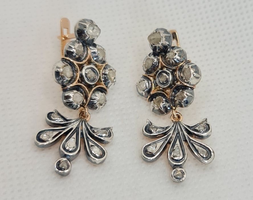 Cercei din aur roz 14k, argint, cioburi de diamante naturale