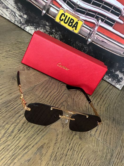 Ochelari de Soare Cartier Rimless Panthère Gold – Noi cu Cutie