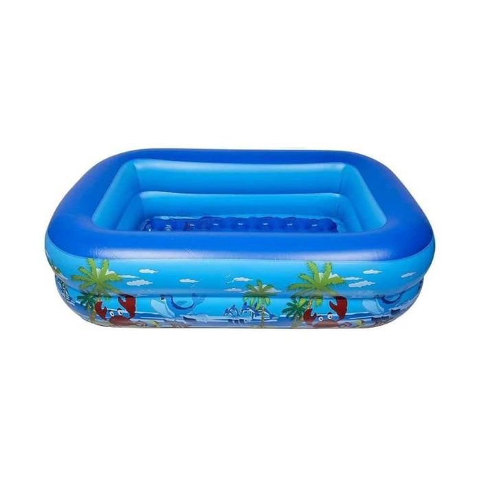 Piscina Gonflabila pentru copii, Multicolora, Dreptunghiulara, Baza moale si doua inele gonflabile, Dimensiuni 115 x 82 x 33 cm, Vinil rezistent