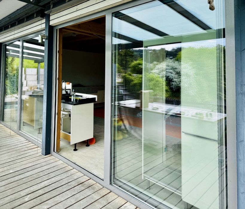 Usi ferestre culisante PSK terasa balcon lemn-aluminiu termopan Germania H 258 x L 325 Garantie