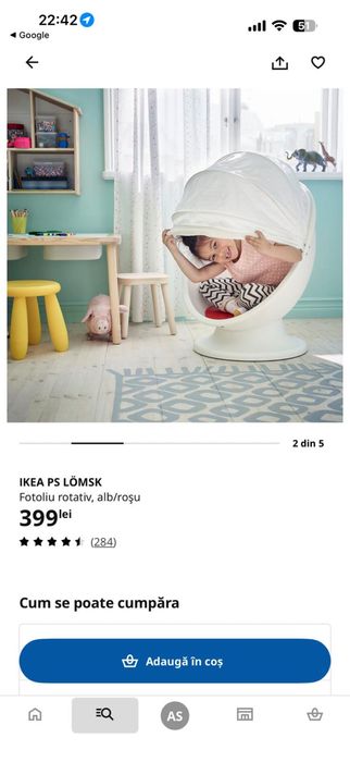 Fotoliu rotativ IKEA scaun copii cuib