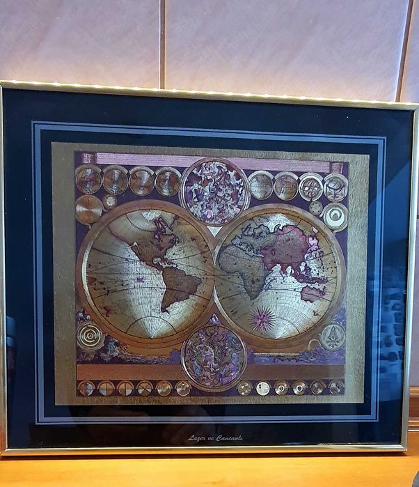 Декоративна картина карта на света в рамка – винтидж стил