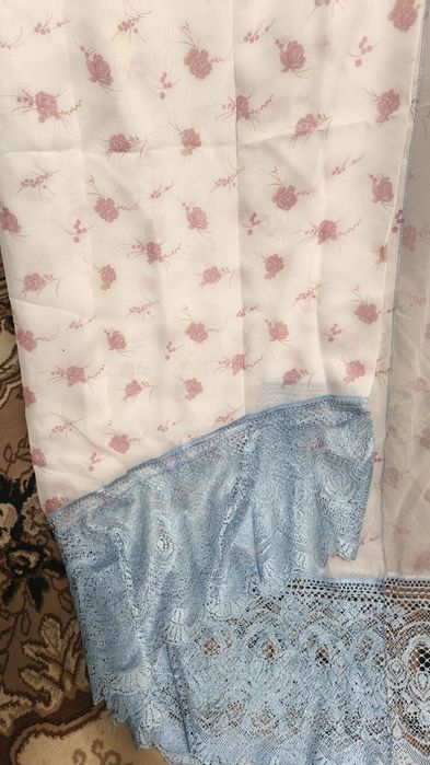 Тюль на кухню со вставкой