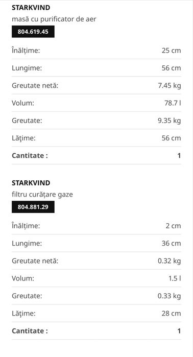 Masuta cu purificator aer ikea starkvind+ filtru suplimentar