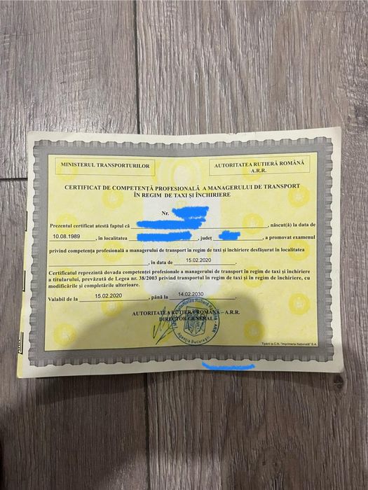 Certiticat manager persoana desemnata meneger ridesharing