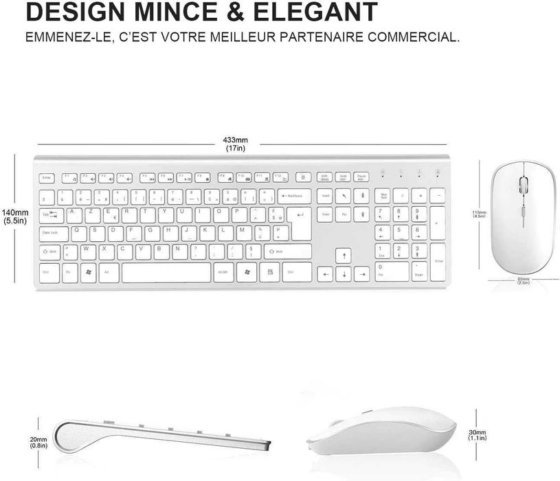 Tastatura si mouse wireless JOYACCESS, AZERTY francez, reincarcabile