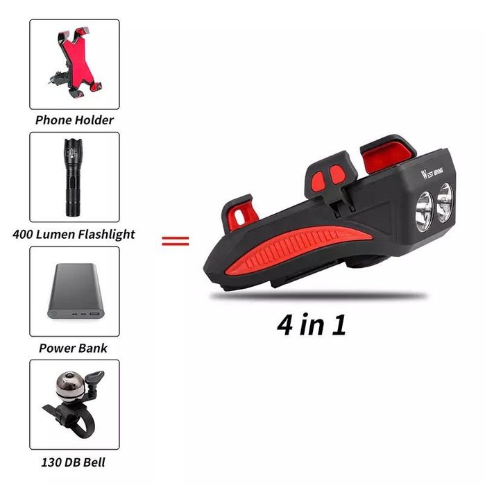 3в1 LED Фар и стойка за телефон мотор скутер колело тротинетка клаксон