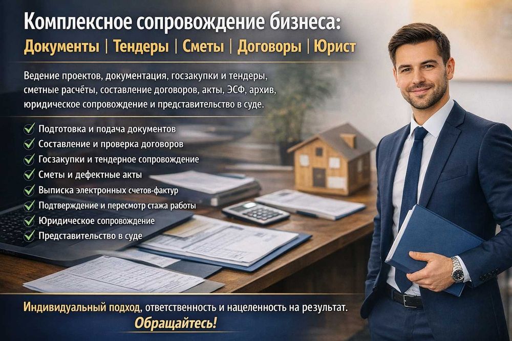 Комплексное сопровождение бизнеса Документ/Тендер/Сметы/Договор/Юрист