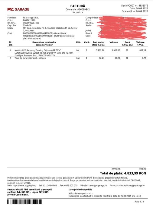 Monitor Samsung Odyssey 49 inch,curbat-gaming,G9 G95C,DUAL QHD,VA,Prem