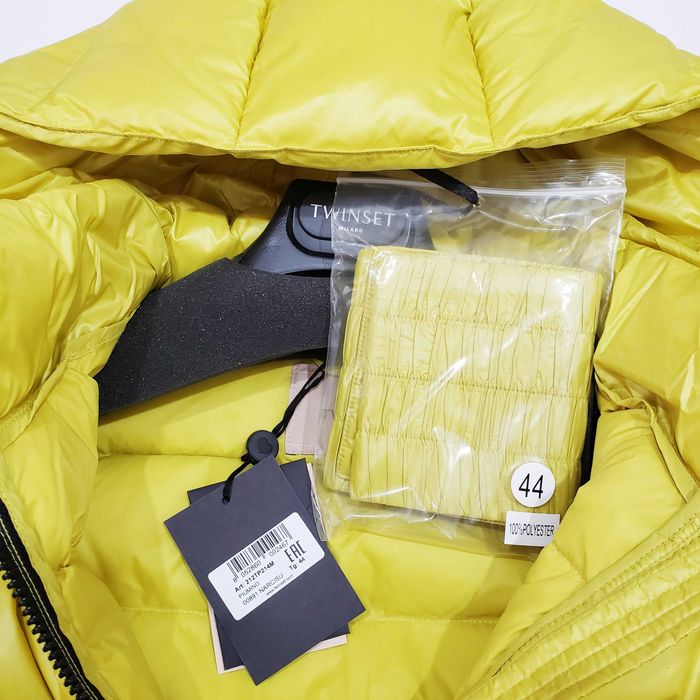 TWINSET НОВО! Дамско Зимно Палто Дълго Пухено Яке Пух Жълто-Зелено M-L