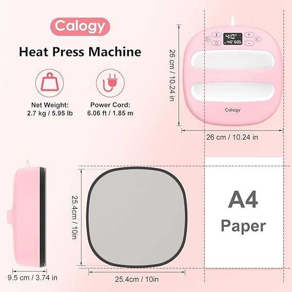 Mașină de presă termică Calogy pentru tricouri 25,4 cm x 25,4 cm
