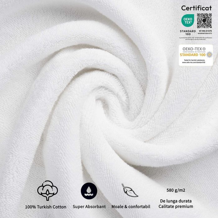 Prosop de maini, premium, dens 580 g/ m², 100 % bumbac, 50x100 cm, alb