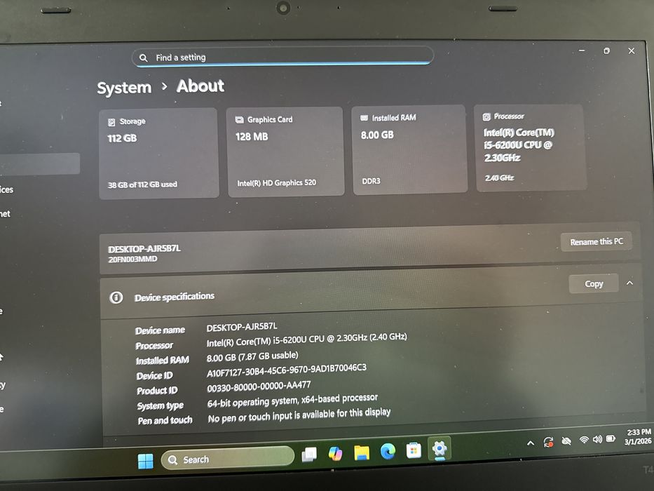 Laptop Lenovo ThinkPad T460 i5 8gb ssd