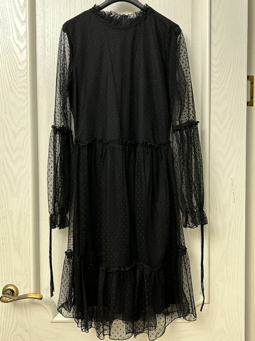 Черное турецкое платье в горошек, размер S