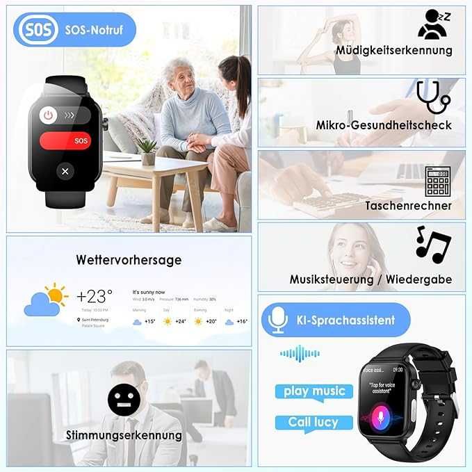 Marsyu Smartwatch ECG/BV / Acid Uric / IMC Ceas de sănătate pentru bărbați și femei cu funcție de telefon
