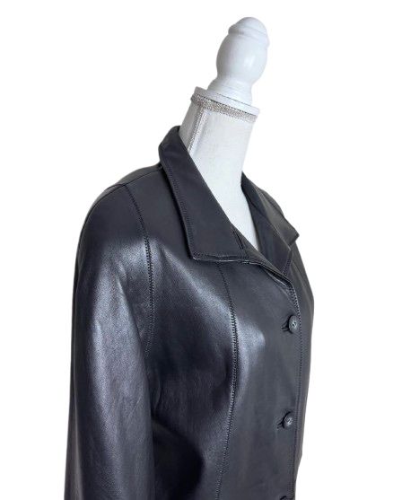 Trench (jacheta) negru din piele naturala