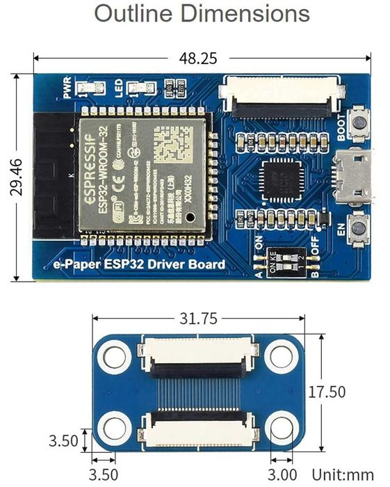 Placă de driver e-Paper universală Waveshare cu WiFi SoC ESP32