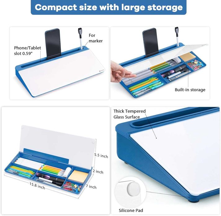 НОВА! Стъклена дъска за бюро с органайзер, отделения и стойка