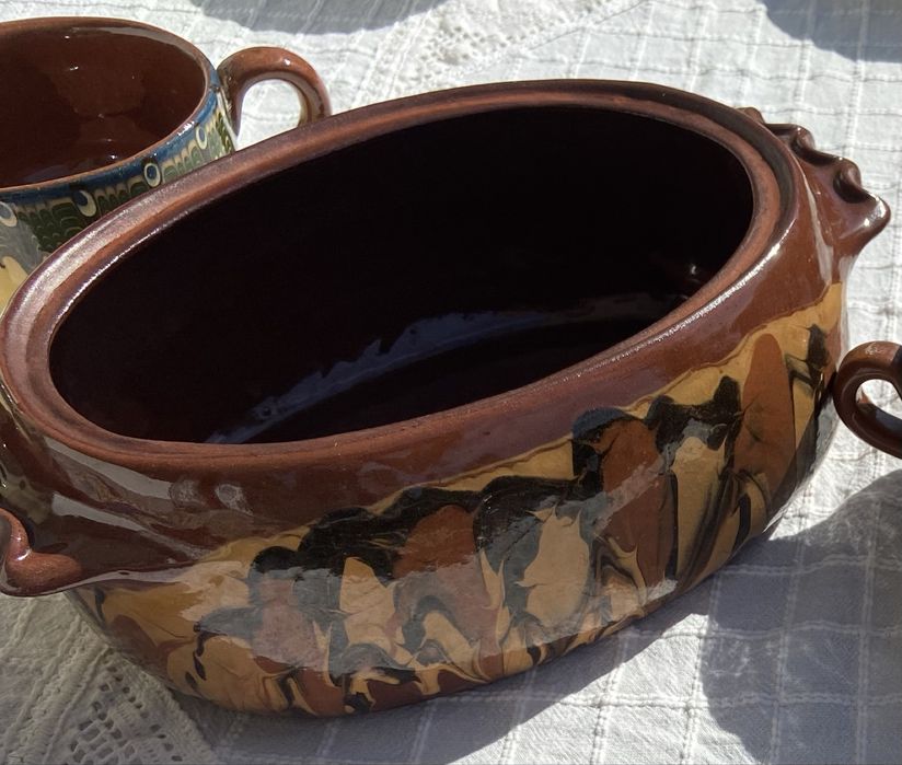 Битова керамика с троянска шарка, ръчна изработка, кана, чашка