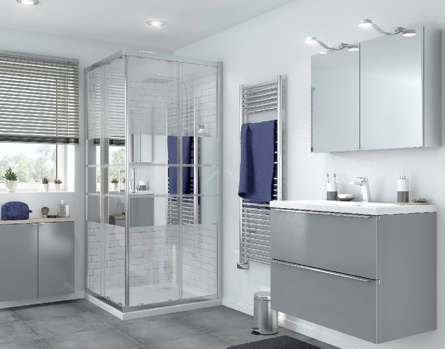 Cabina dus standard GoodHome Beloya, patrata,  90 x 90 x 195 cm, sticla oglinda, profil crom