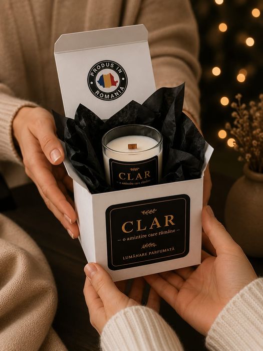 Lumânare parfumată,CLAR,lucrată manual,ceară  naturală,fitil de lemn.Varianta cadou