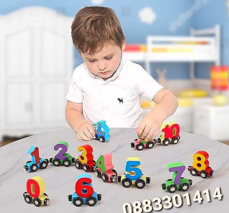 Дървено магнитно влакче с цифри