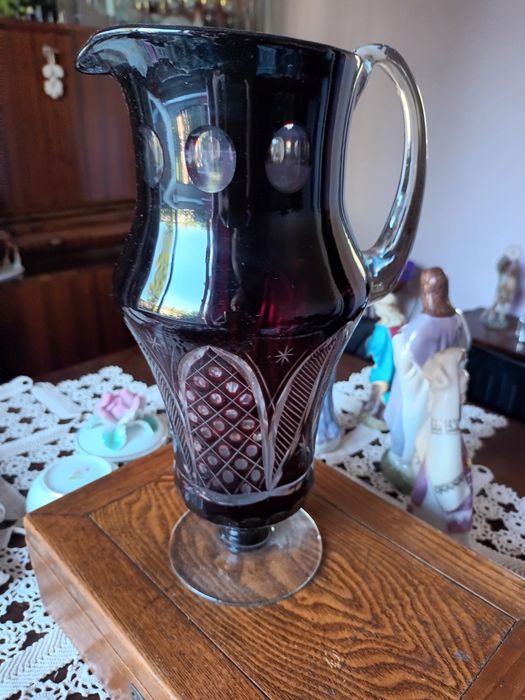 Carafă din cristal rubin gravat manual /Bohemia, 25 cm