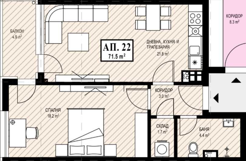 Продава се Двустаен апартамент в София, Лагера - 72 кв.м за 2973 €/кв.м - Снимка #1