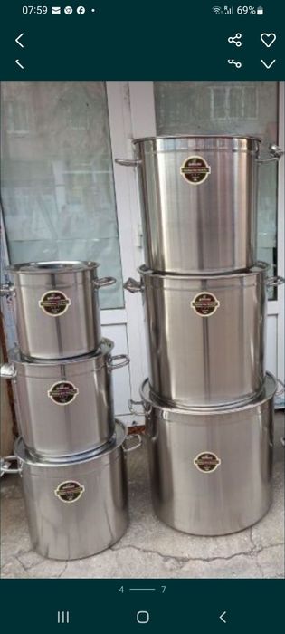 Oală inox alimentar 98 L  Promo 299 lei ( 50 x 50 ) cm cu capac inox