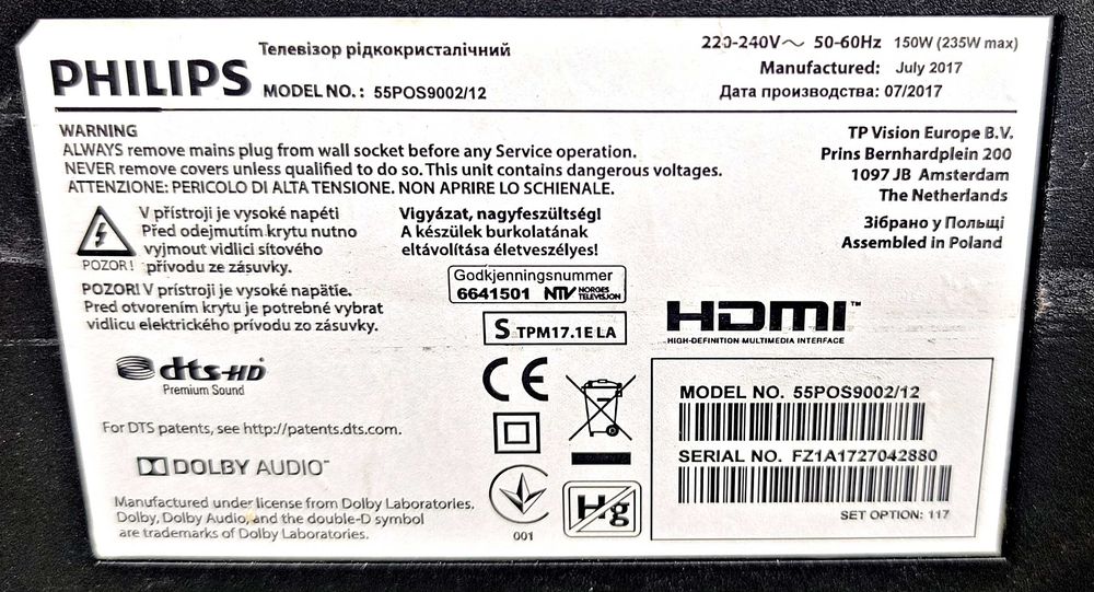Dezmembrez Philips 55POS9002/12 55" OLED – Main Board, Sursă, T-Con, Difuzoare – Piese Testate