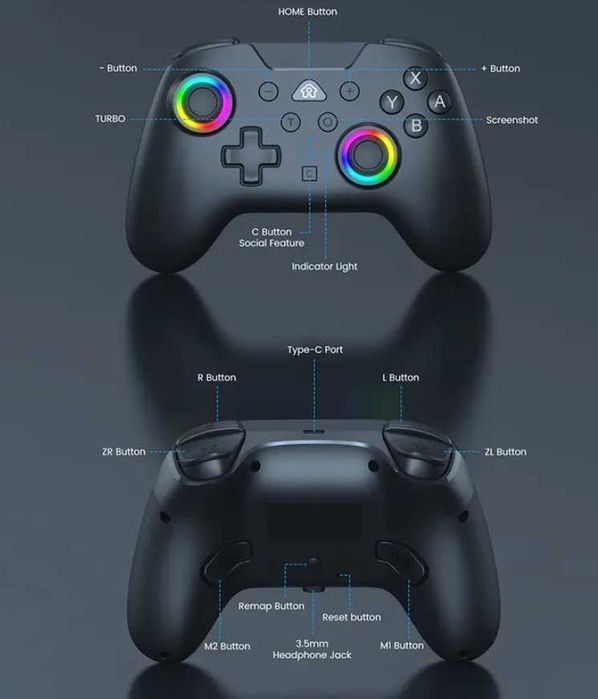 Controller wireless TOPWOLF HS-SW2504-BT pentru Nintendo Switch 2 – Hall Effect – RGB