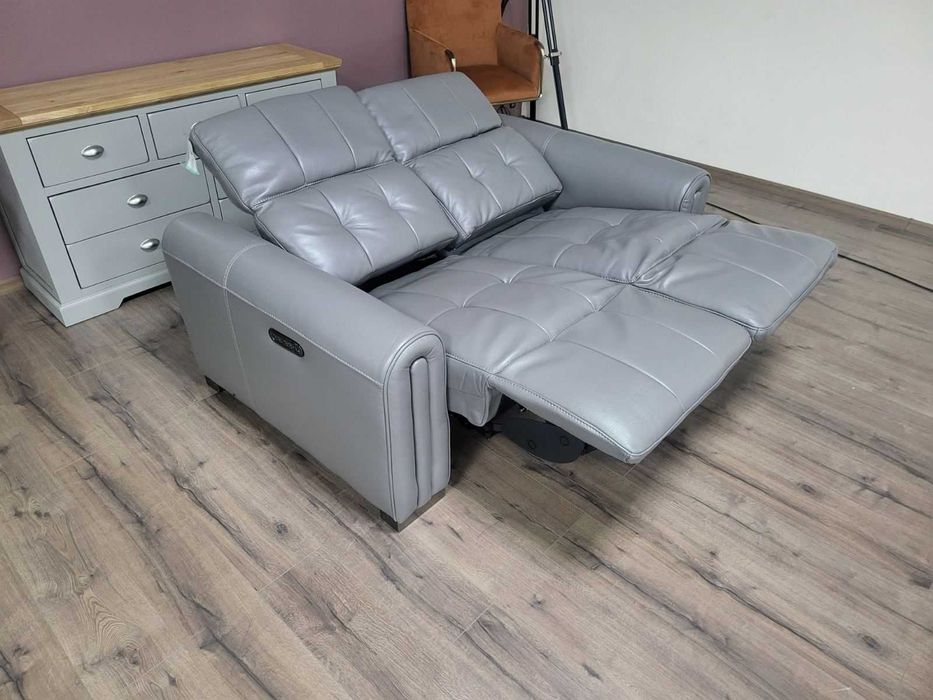 Сив кожен диван двойка с електрически релакс механизъм "Alessio"