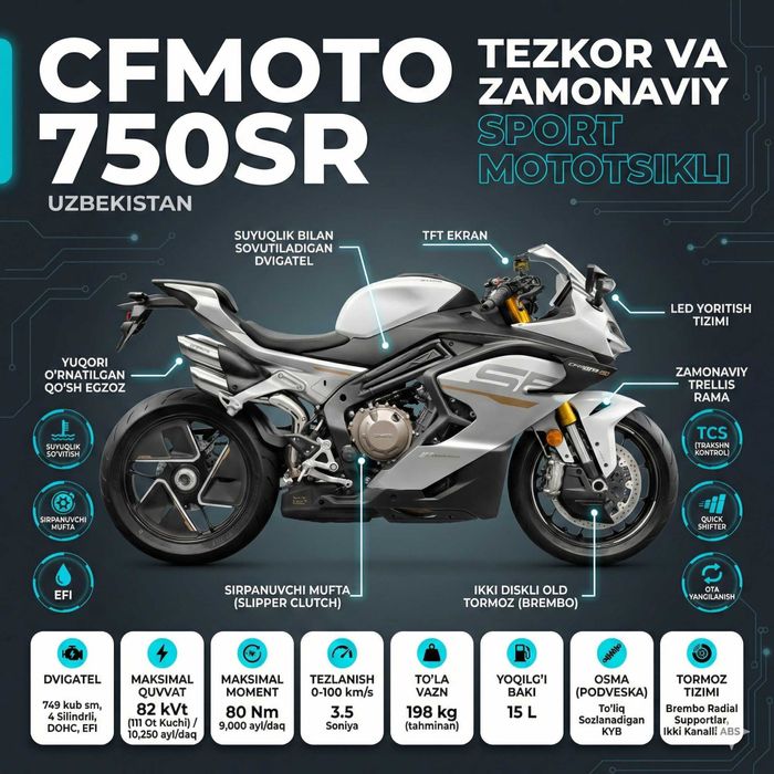 Мотоцикл CFMOTO 750 SR-S с 2х летней гарантией от официального дилера