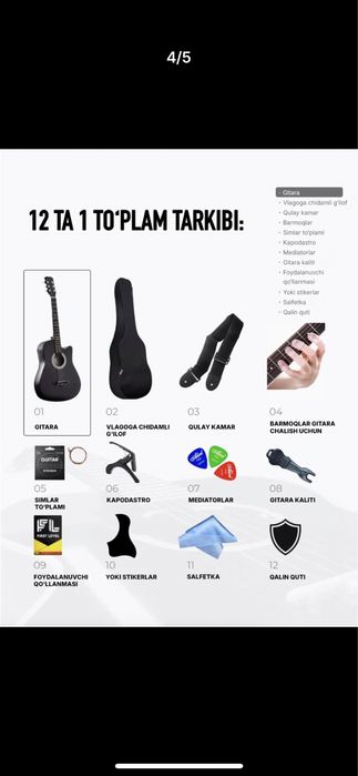 Akustik gitara,6 torli,komplekt