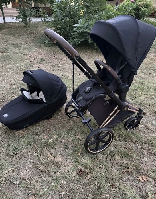 Бебешка количка Cybex Priam 4 Rose Gold в черно - кош за новородено и тапицерия 6м+