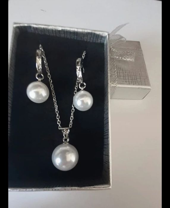 Set cercei și colier argint 925 cu perle