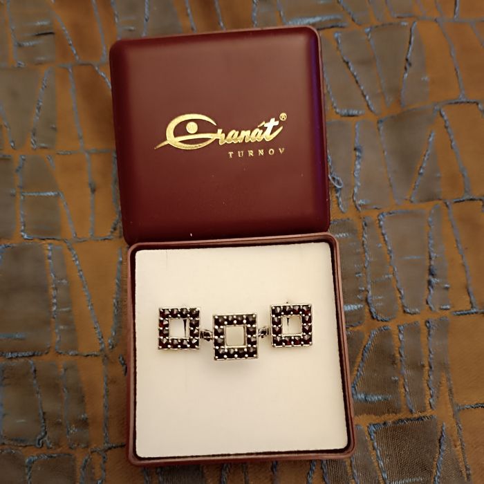 Гранат пироп(огненный)серьги,кольцо.серебро.Чехословакия.Винтаж.клейма