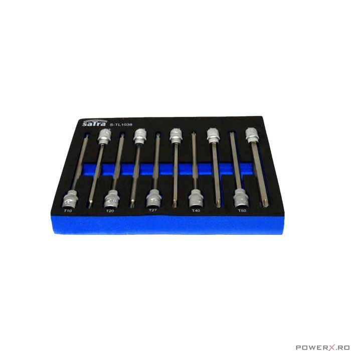 Trusa torx, biti, lungi 140 mm, 10 piese, 3/8" T10-T55, Satra