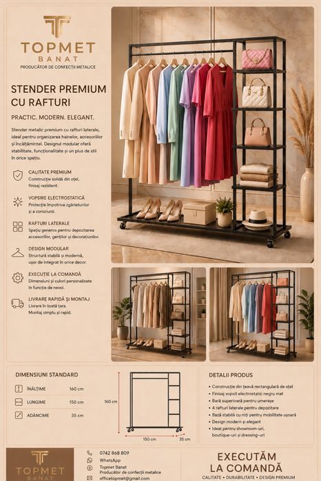 Stendere metalice rafturi suport pentru haine umerase pentru magazine dresing imbracaminte