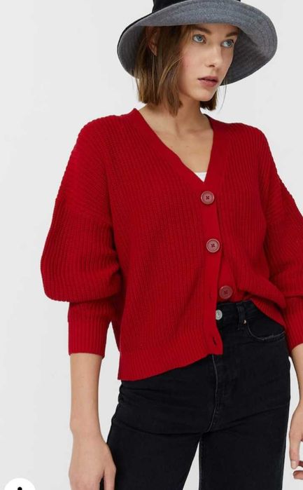 Cardigan rosu Stradivarius