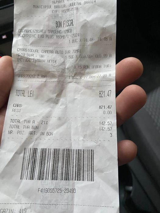 Camera auto 70mai am factura garantie 24 luni