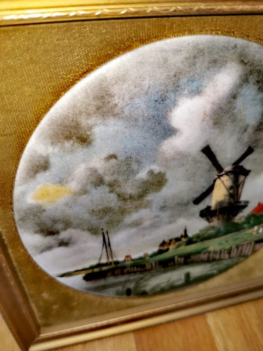 Картина миниатюра плакет 2бр антикварна керамика ръчно рисувани рамки