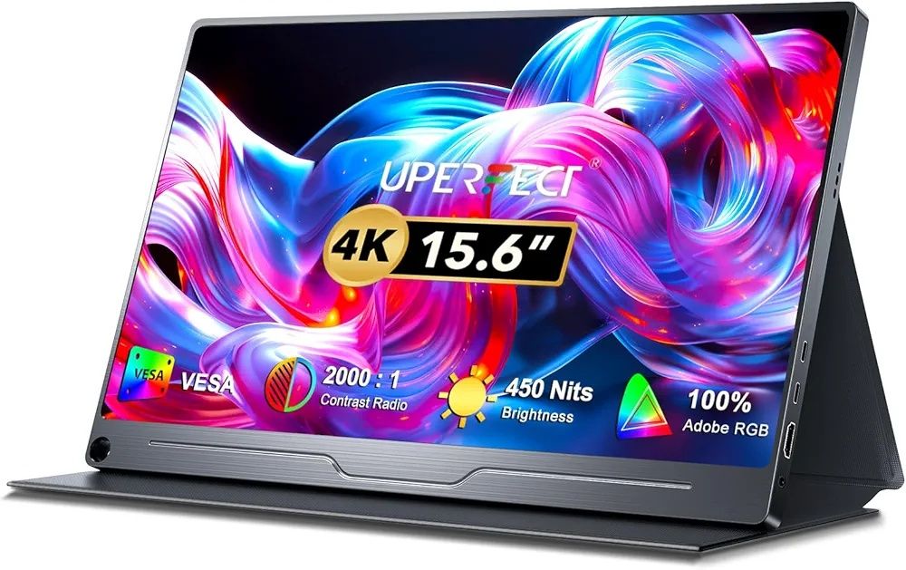 Monitor portabil UPERFECT 4K 15,6 inch cu afișaj IPS UHD 3840 x 2160/ HDMI/ USB C/ ecran mat pentru PC/ laptop/ PS4/5/ Xbox/ Switch/ fotografi/ NOU