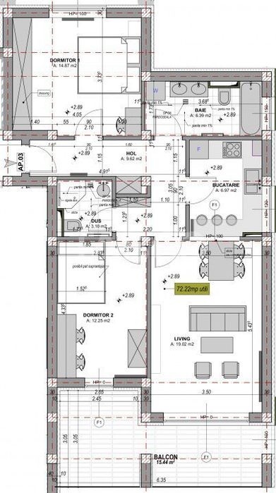 Apartament spatios cu 3 camere 2 bai si terasa de 15 mp - COMISION 0%